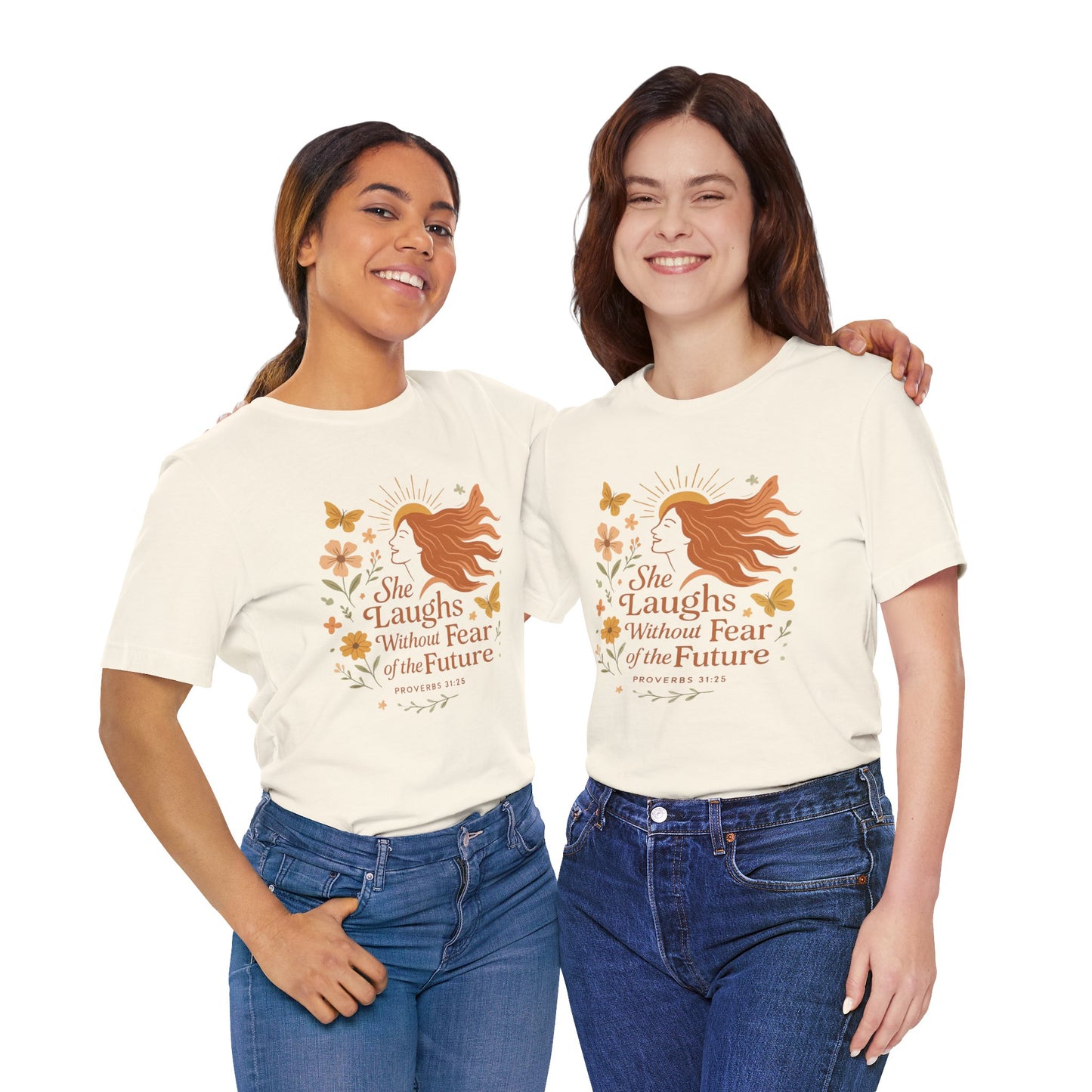 she laughs without fear of the future woman's t-shirt